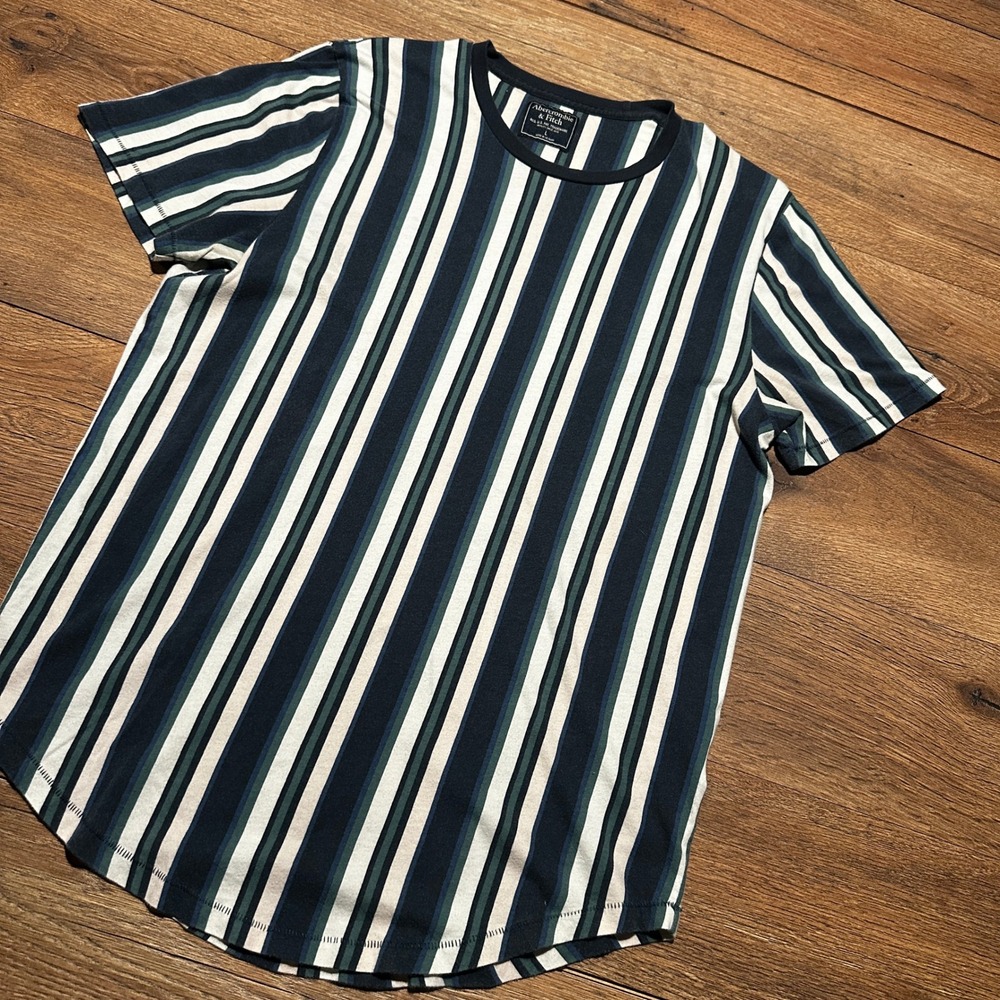 Abercrombie & Fitch Blue Green Striped T-Shirt Mens Size L